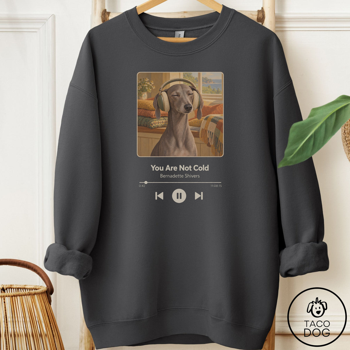 Italian Greyhound Whippet Book on Tape Sweatshirt Charcoal Taco-Dog