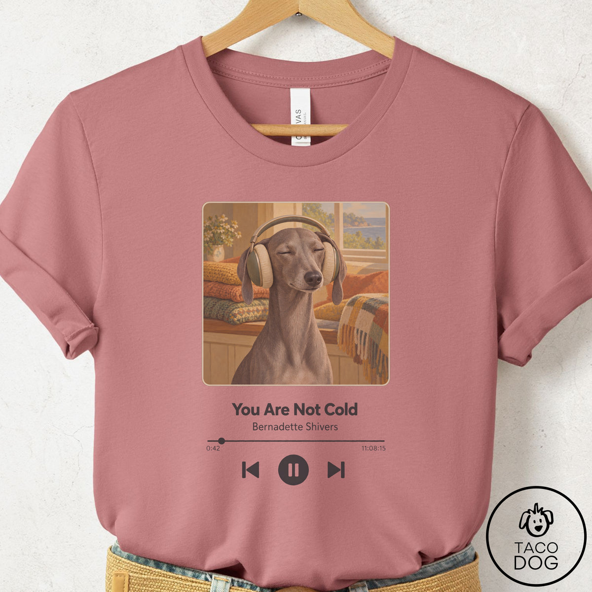 Italian Greyhound Whippet Book on Tape T-Shirt Mauve Taco-Dog