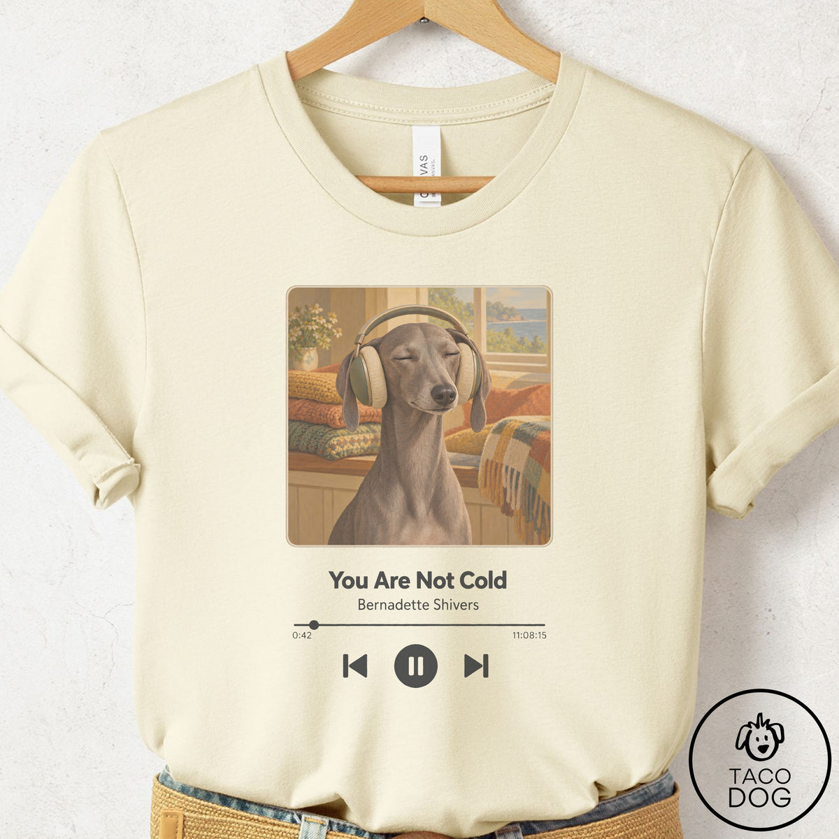 Italian Greyhound Whippet Book on Tape T-Shirt Natural Taco-Dog