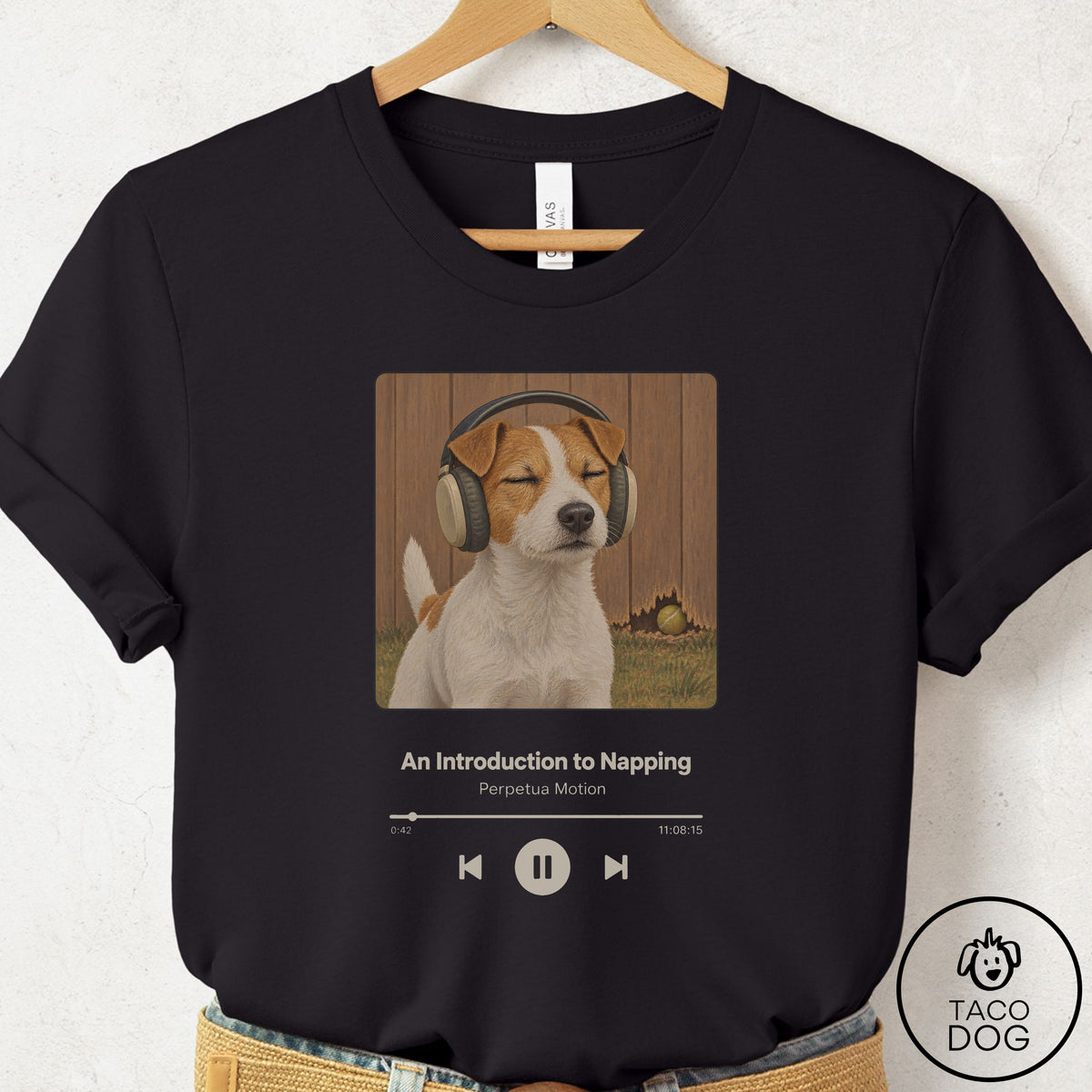 Jack Russell Book on Tape T-Shirt Black Taco-Dog