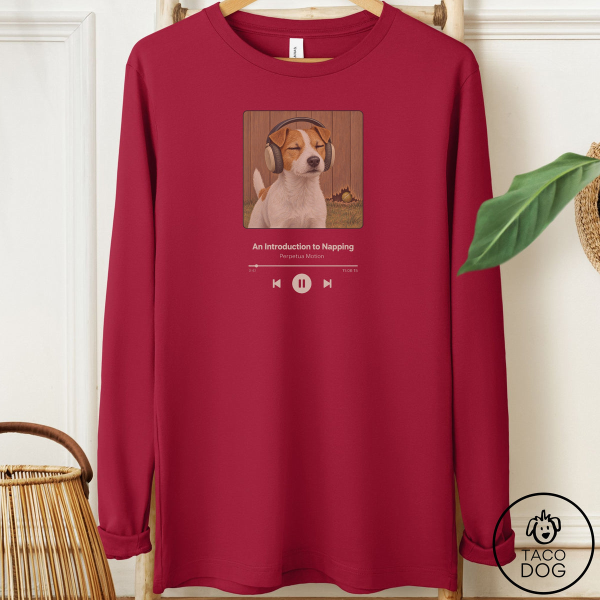 Jack Russell Book on Tape Long Sleeve Tee Cardinal Taco-Dog