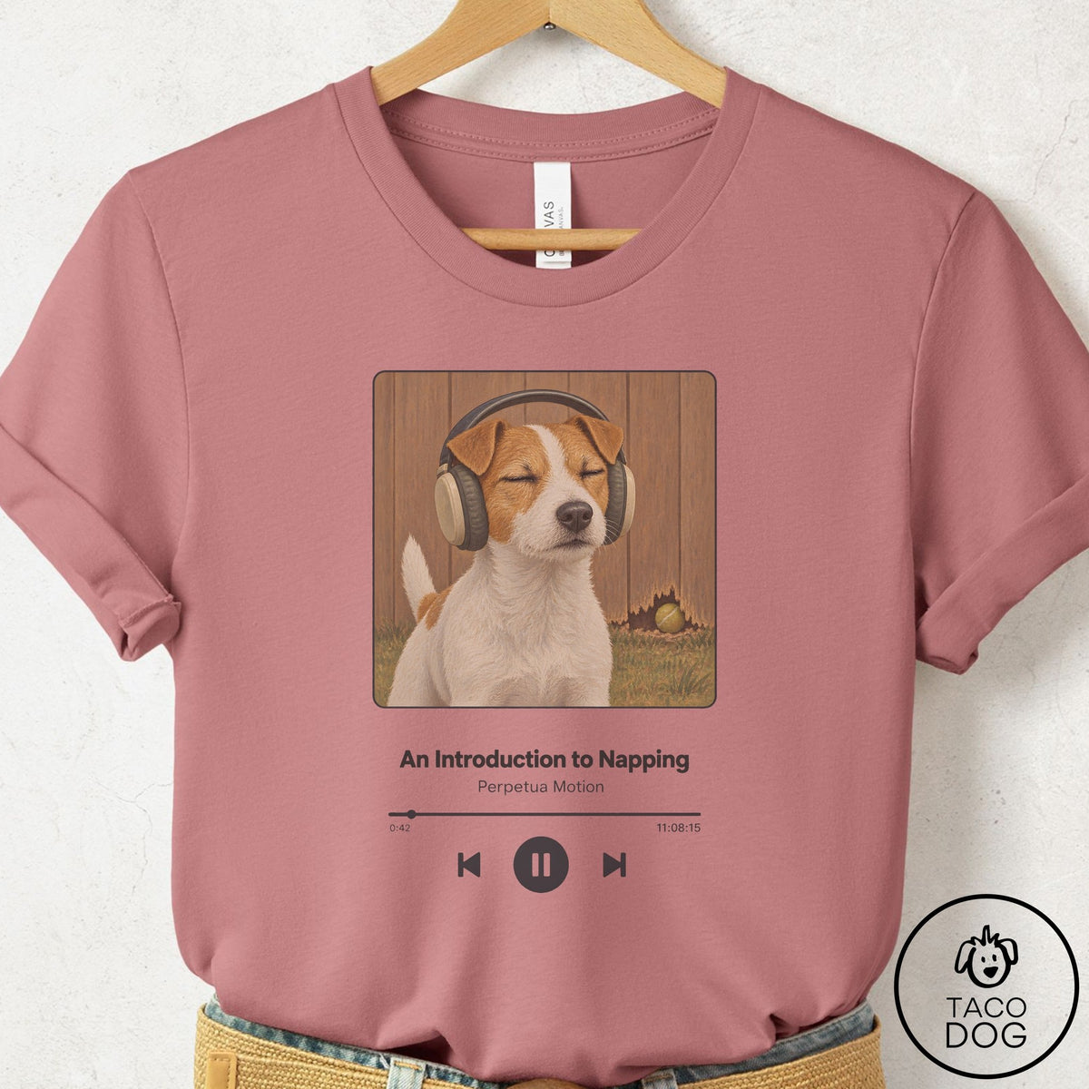 Jack Russell Book on Tape T-Shirt Mauve Taco-Dog
