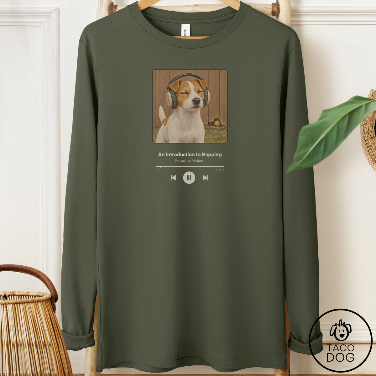 Jack Russell Book on Tape Long Sleeve Tee Military Green Taco-Dog
