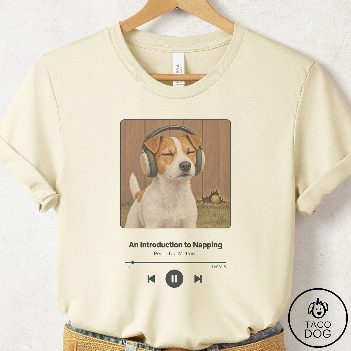 Jack Russell Book on Tape T-Shirt Natural Taco-Dog