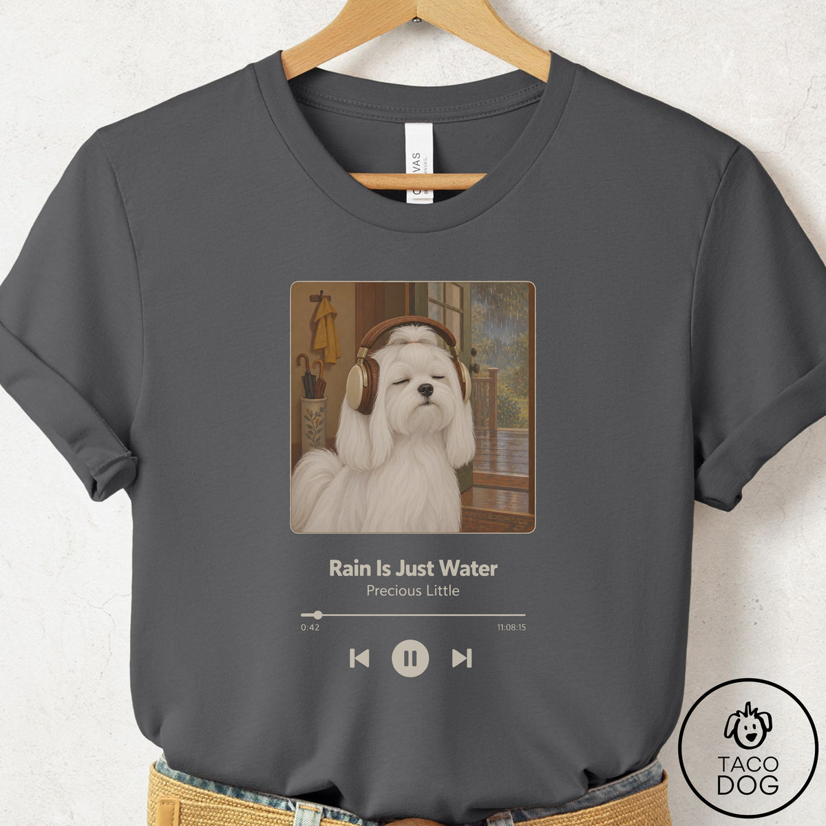 Maltese Book on Tape T-Shirt Asphalt Taco-Dog