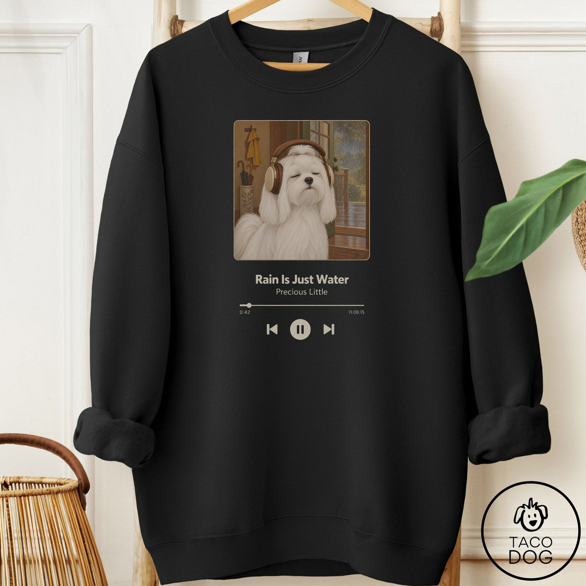Maltese Book on Tape Sweatshirt Black Taco-Dog