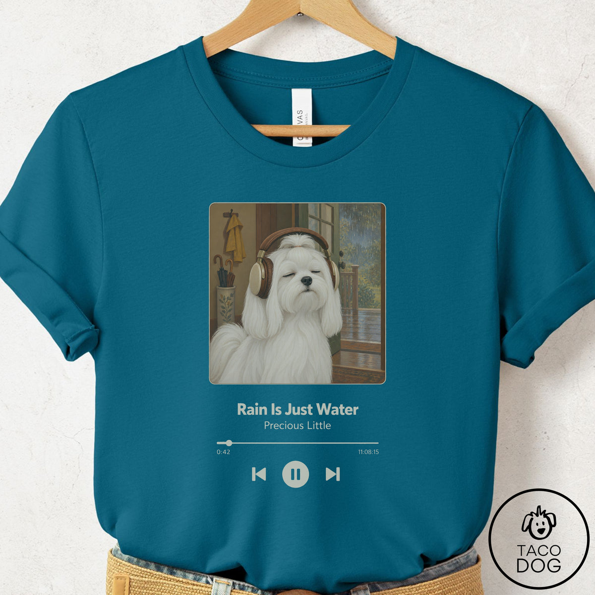 Maltese Book on Tape T-Shirt Deep Teal Taco-Dog