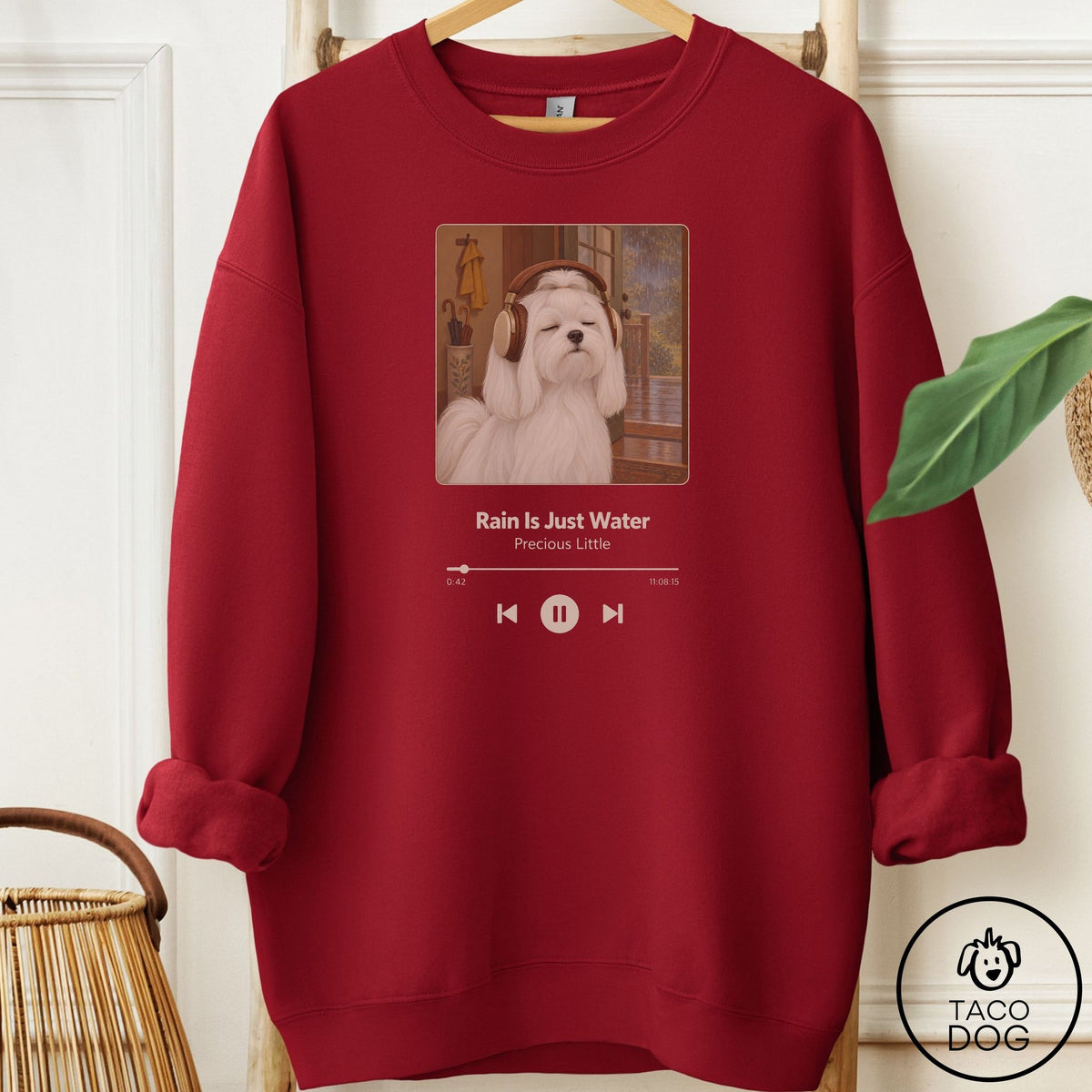 Maltese Book on Tape Sweatshirt Garnet Taco-Dog