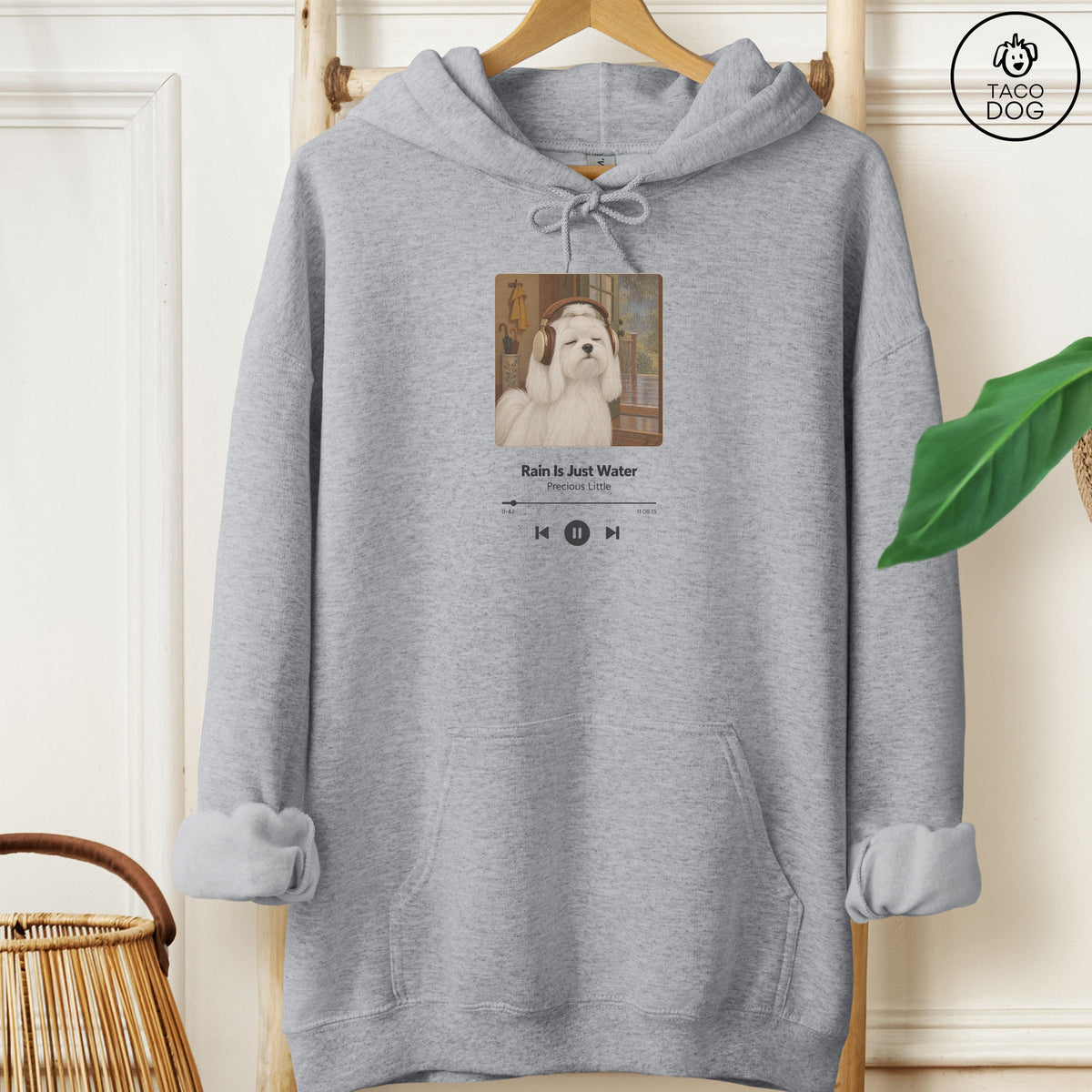 Maltese Book on Tape Hoodie Graphite Heather Taco-Dog