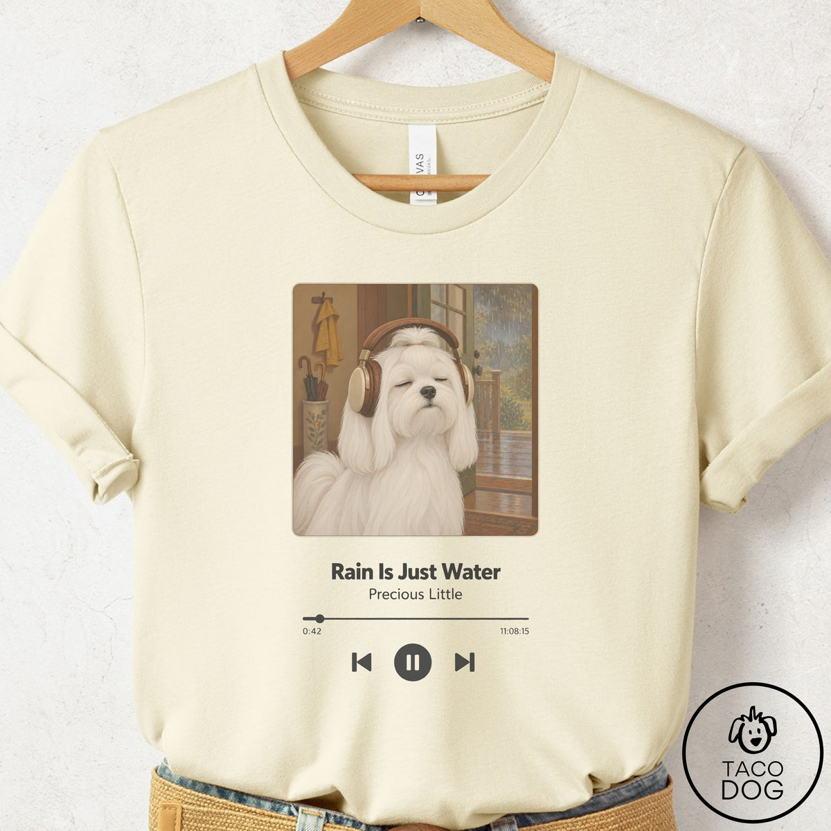 Maltese Book on Tape T-Shirt Natural Taco-Dog