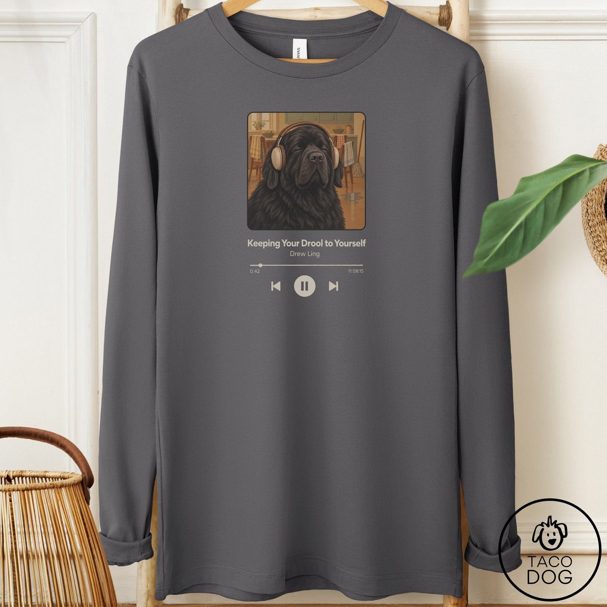 Newfoundland Book on Tape Long Sleeve Tee Asphalt Taco-Dog