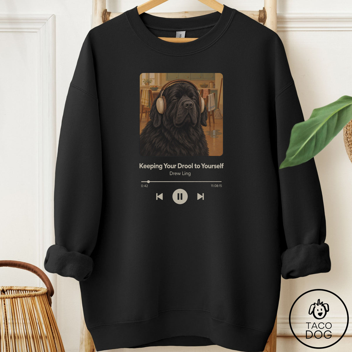 Newfoundland Book on Tape Sweatshirt Black Taco-Dog