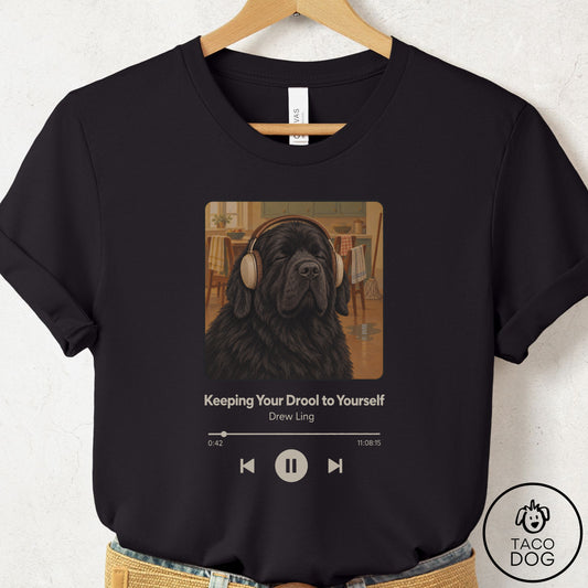 Newfoundland Book on Tape T-Shirt Black Taco-Dog
