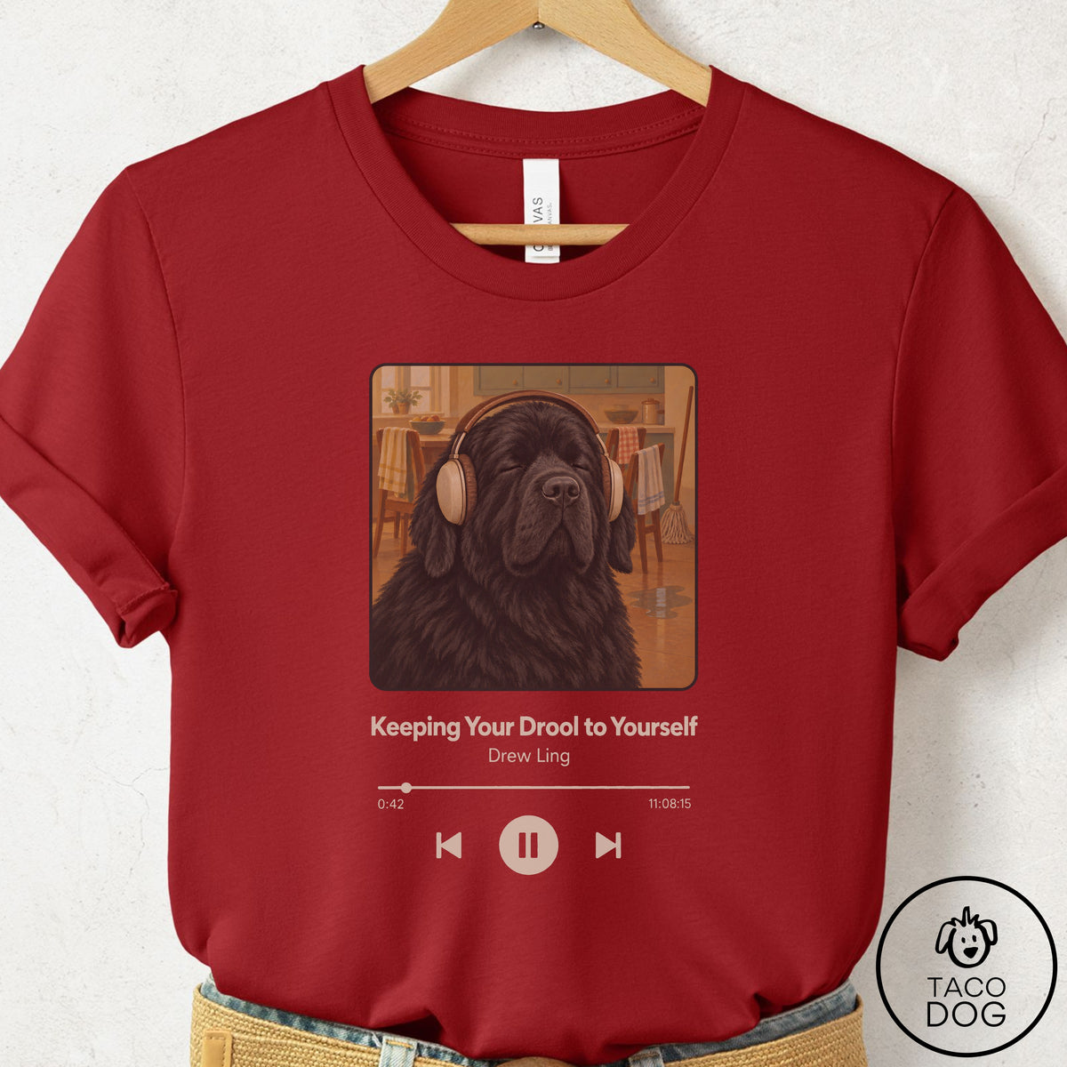 Newfoundland Book on Tape T-Shirt Canvas Red Taco-Dog