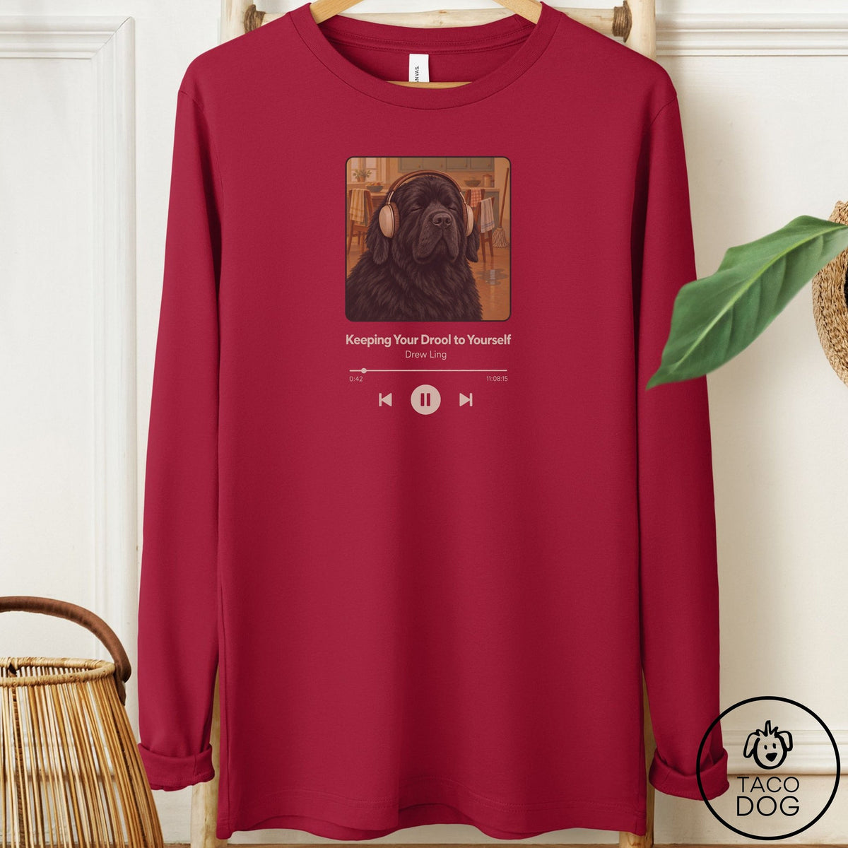 Newfoundland Book on Tape Long Sleeve Tee Cardinal Taco-Dog