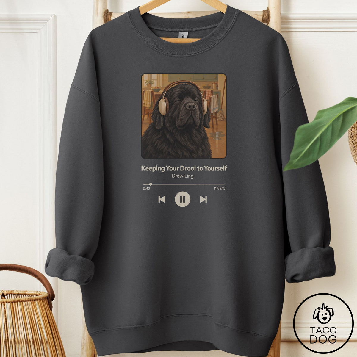 Newfoundland Book on Tape Sweatshirt Charcoal Taco-Dog