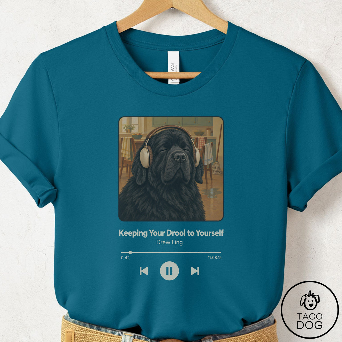 Newfoundland Book on Tape T-Shirt Deep Teal Taco-Dog