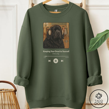 Newfoundland Book on Tape Sweatshirt Military Green Taco-Dog