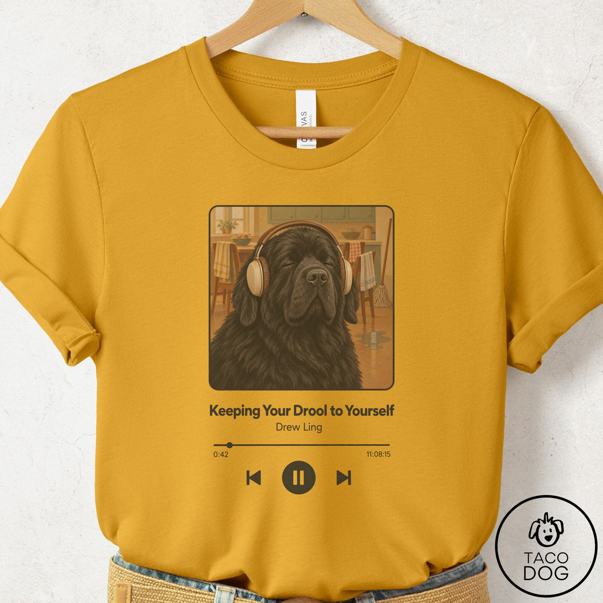 Newfoundland Book on Tape T-Shirt Mustard Taco-Dog