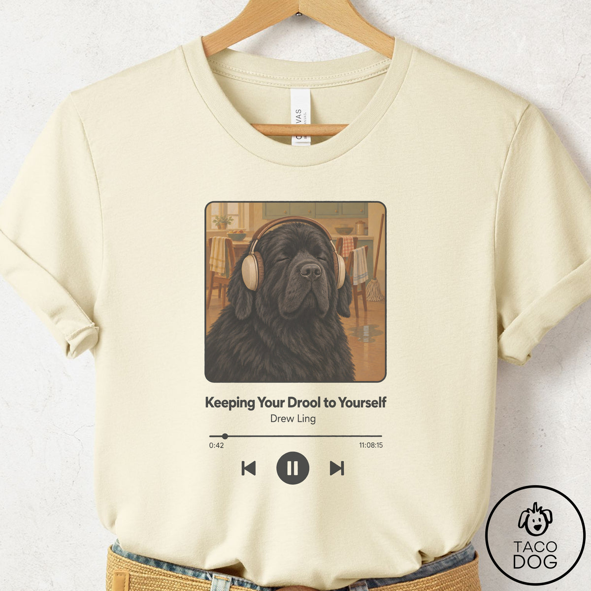 Newfoundland Book on Tape T-Shirt Natural Taco-Dog