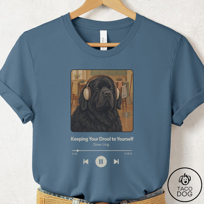 Newfoundland Book on Tape T-Shirt Steel Blue Taco-Dog