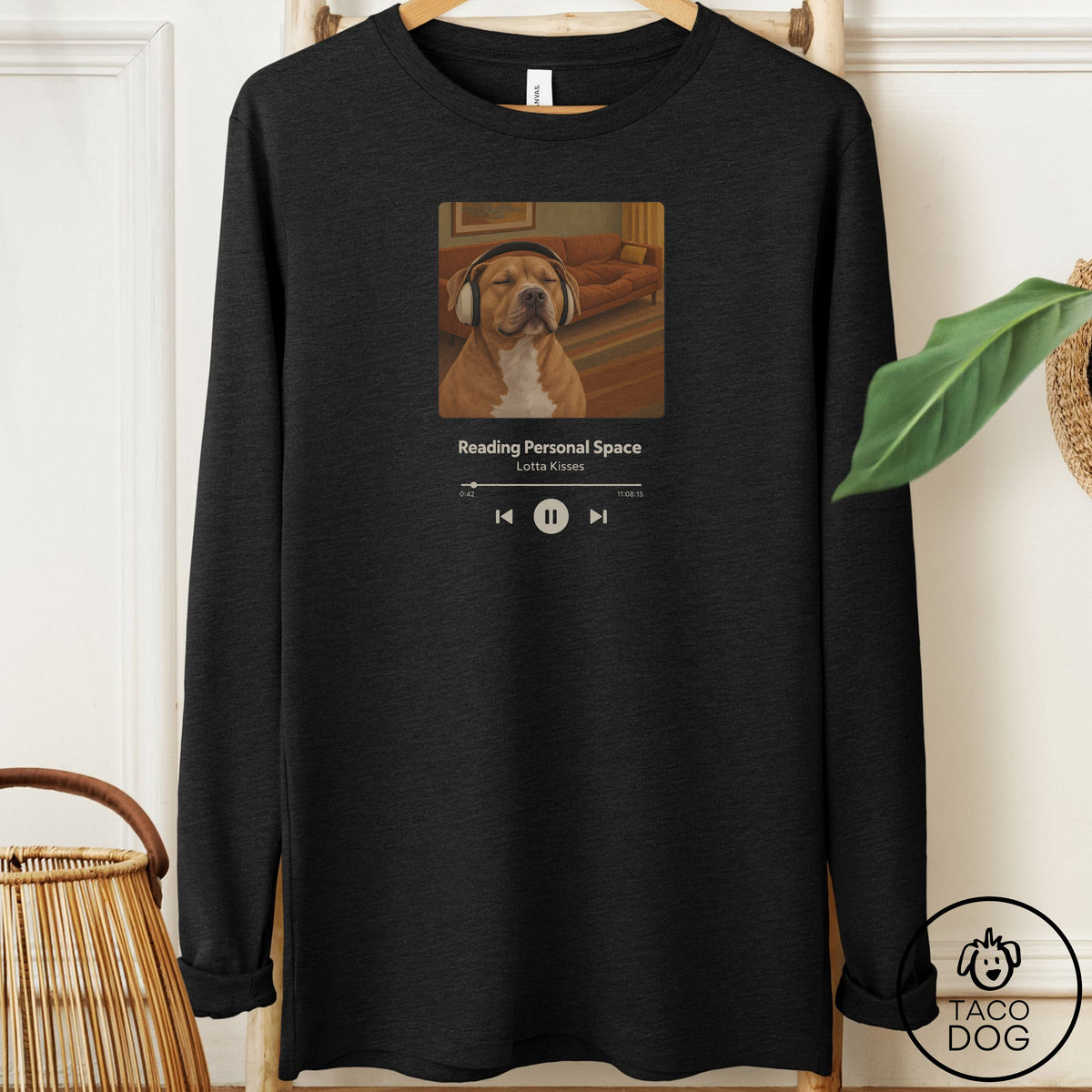 Pitbull Book on Tape Long Sleeve Tee Black Heather Taco-Dog