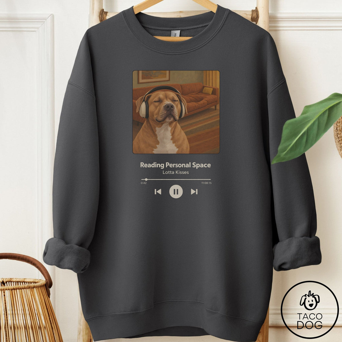 Pitbull Book on Tape Sweatshirt Charcoal Taco-Dog
