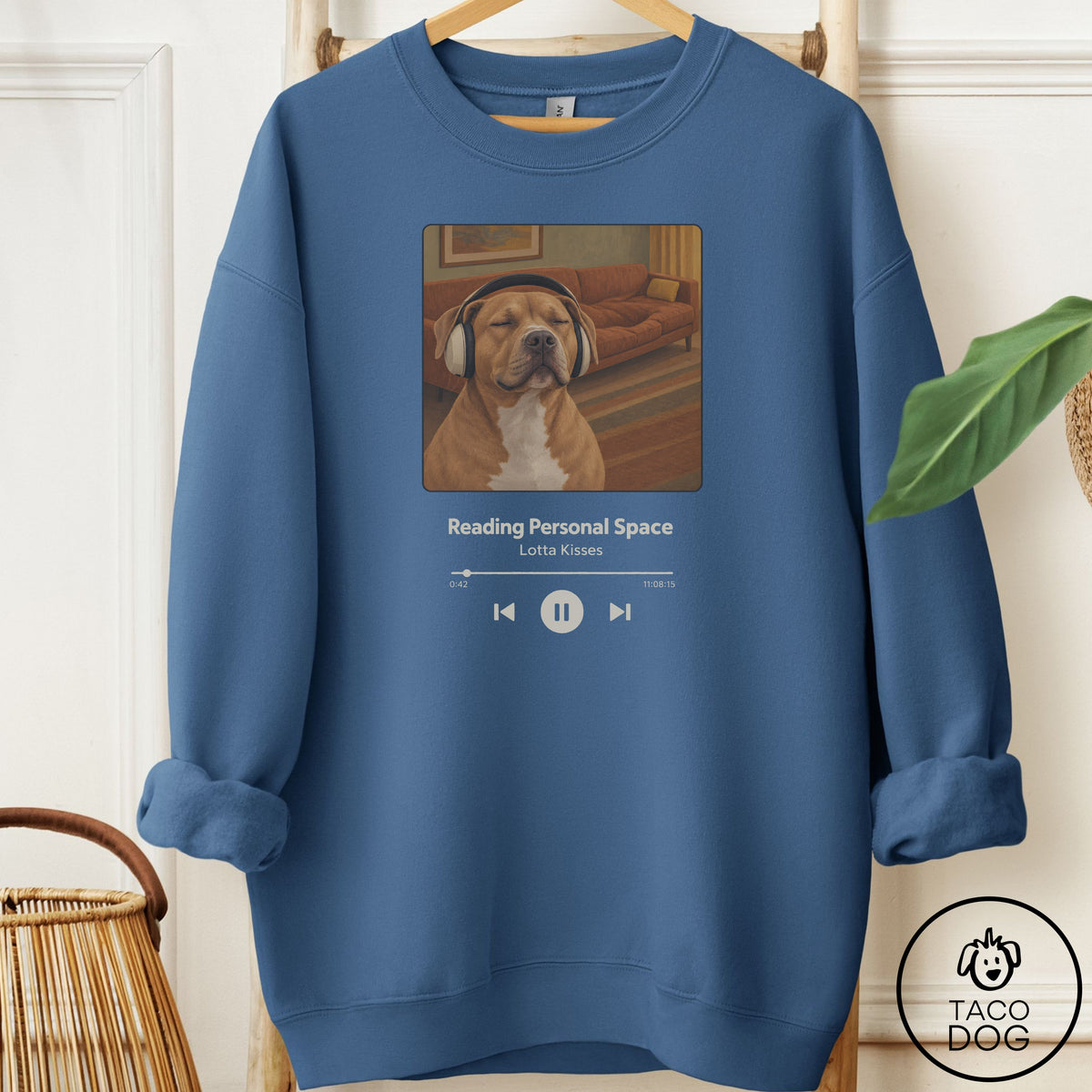 Pitbull Book on Tape Sweatshirt Indigo Blue Taco-Dog