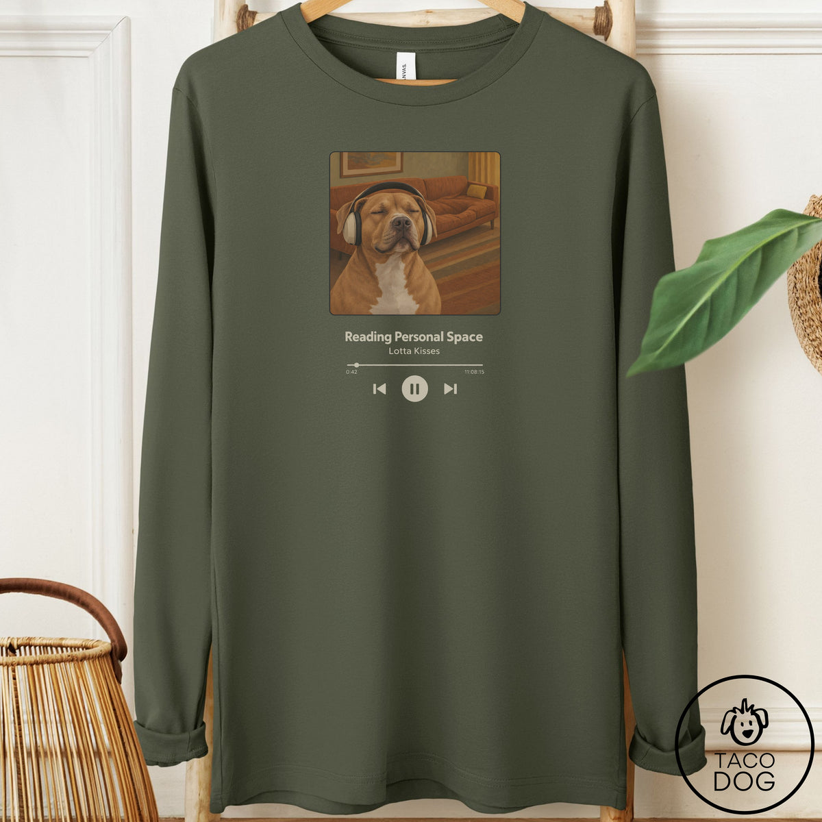 Pitbull Book on Tape Long Sleeve Tee Military Green Taco-Dog