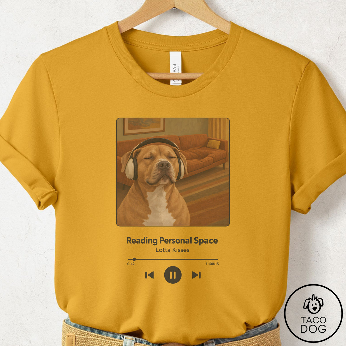 Pitbull Book on Tape T-Shirt Mustard Taco-Dog