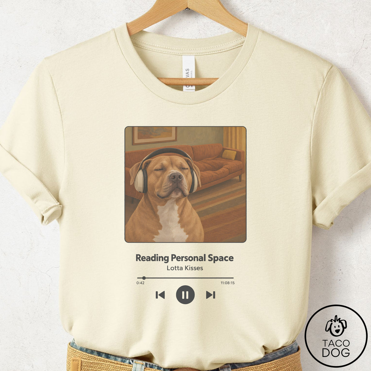 Pitbull Book on Tape T-Shirt Natural Taco-Dog