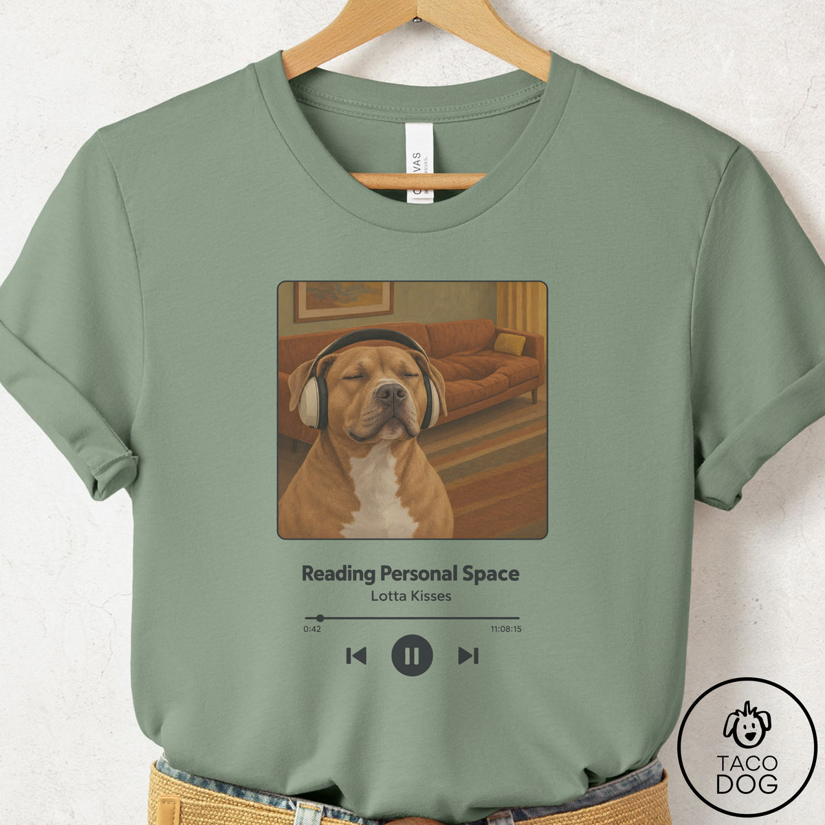 Pitbull Book on Tape T-Shirt Sage Taco-Dog
