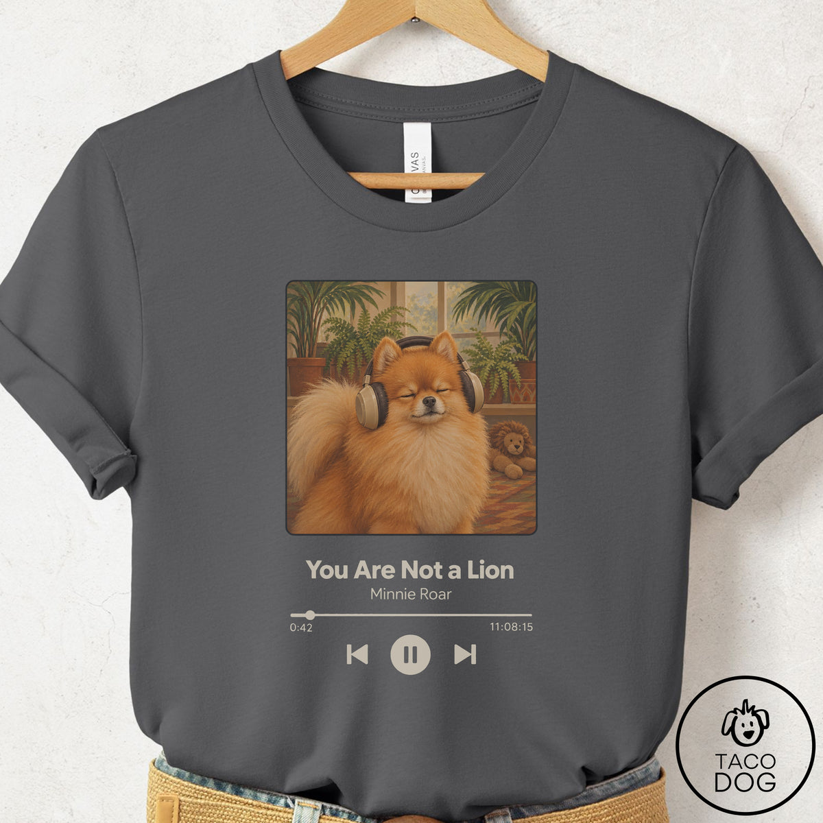 Pomeranian Book on Tape T-Shirt Asphalt Taco-Dog