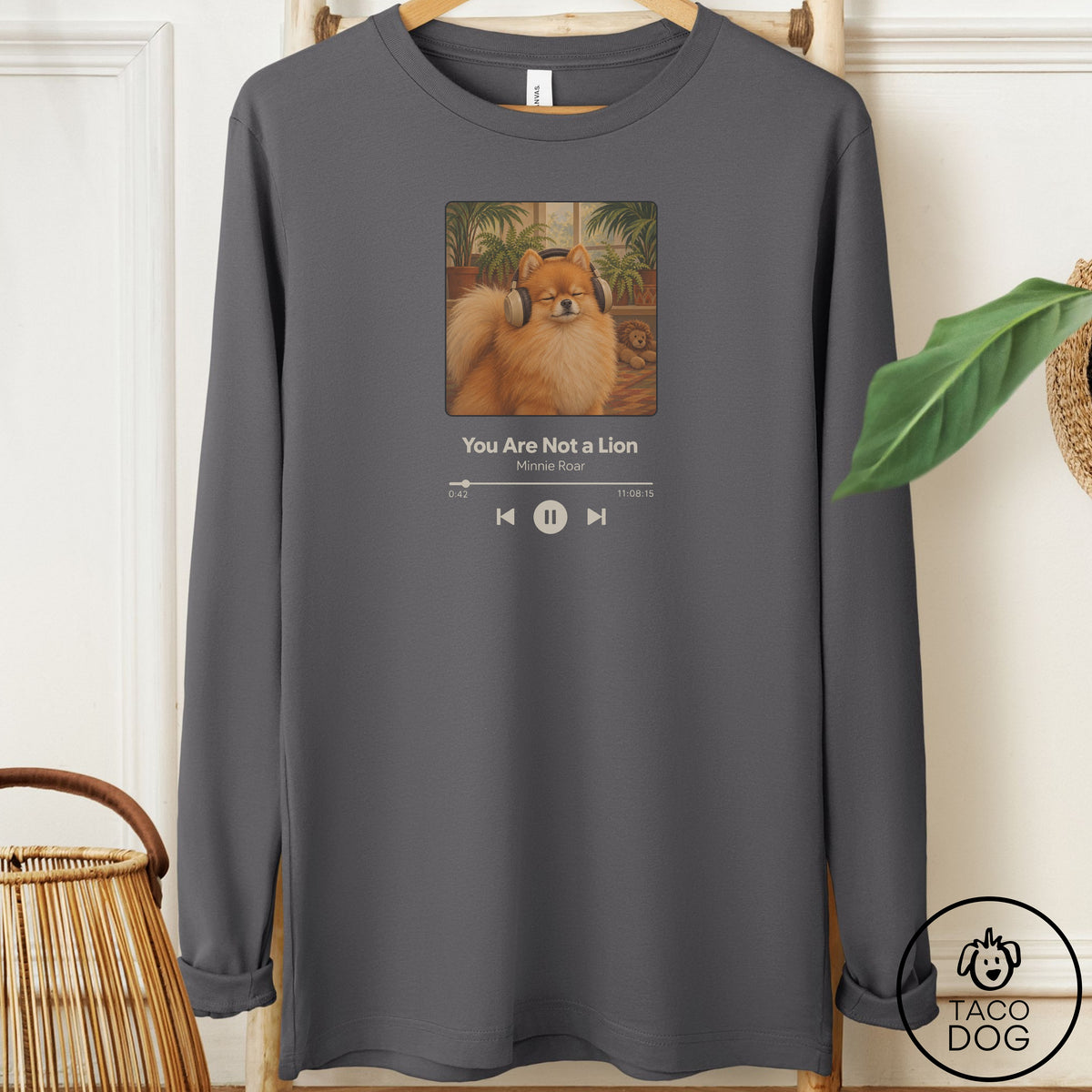 Pomeranian Book on Tape Long Sleeve Tee Asphalt Taco-Dog