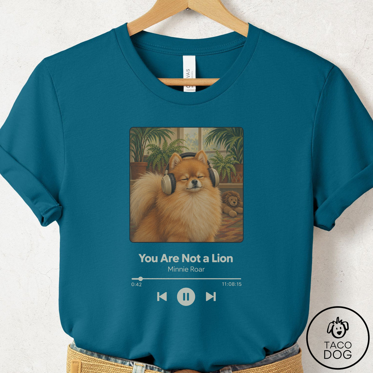 Pomeranian Book on Tape T-Shirt Deep Teal Taco-Dog