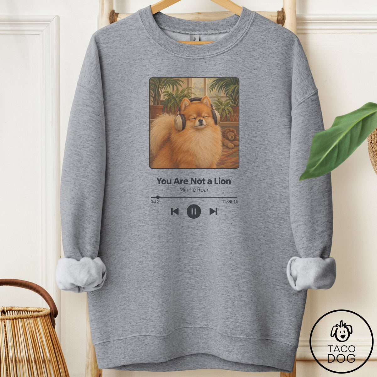 Pomeranian Book on Tape Sweatshirt Graphite Heather Taco-Dog