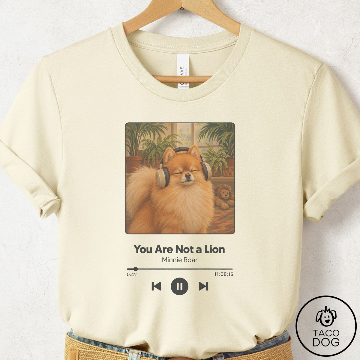 Pomeranian Book on Tape T-Shirt Natural Taco-Dog