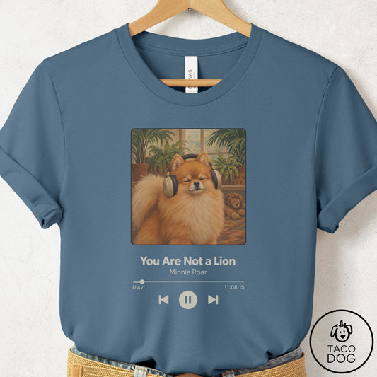 Pomeranian Book on Tape T-Shirt Steel Blue Taco-Dog