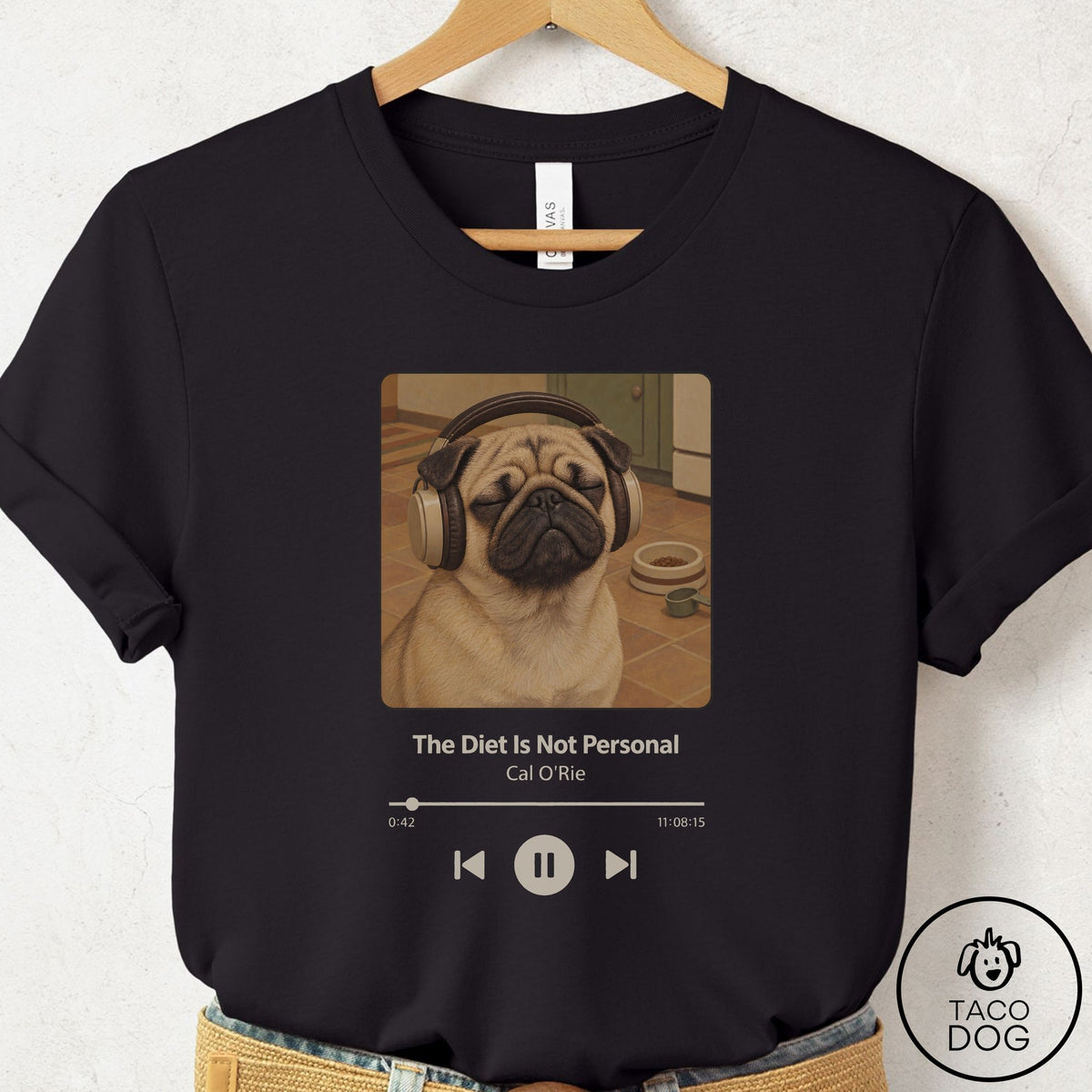 Pug Book on Tape T-Shirt Black Taco-Dog