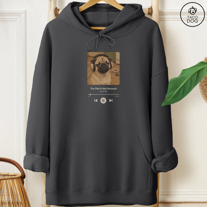 Pug Book on Tape Hoodie Charcoal Taco-Dog