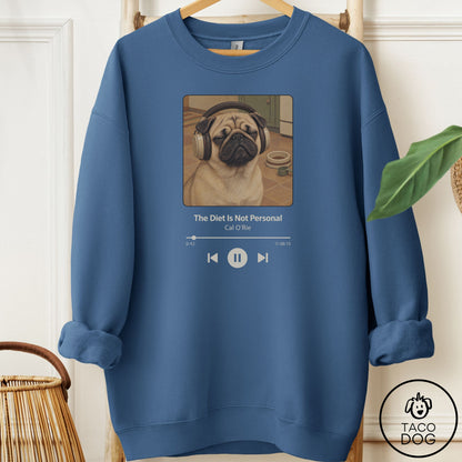 Pug Book on Tape Sweatshirt Indigo Blue Taco-Dog