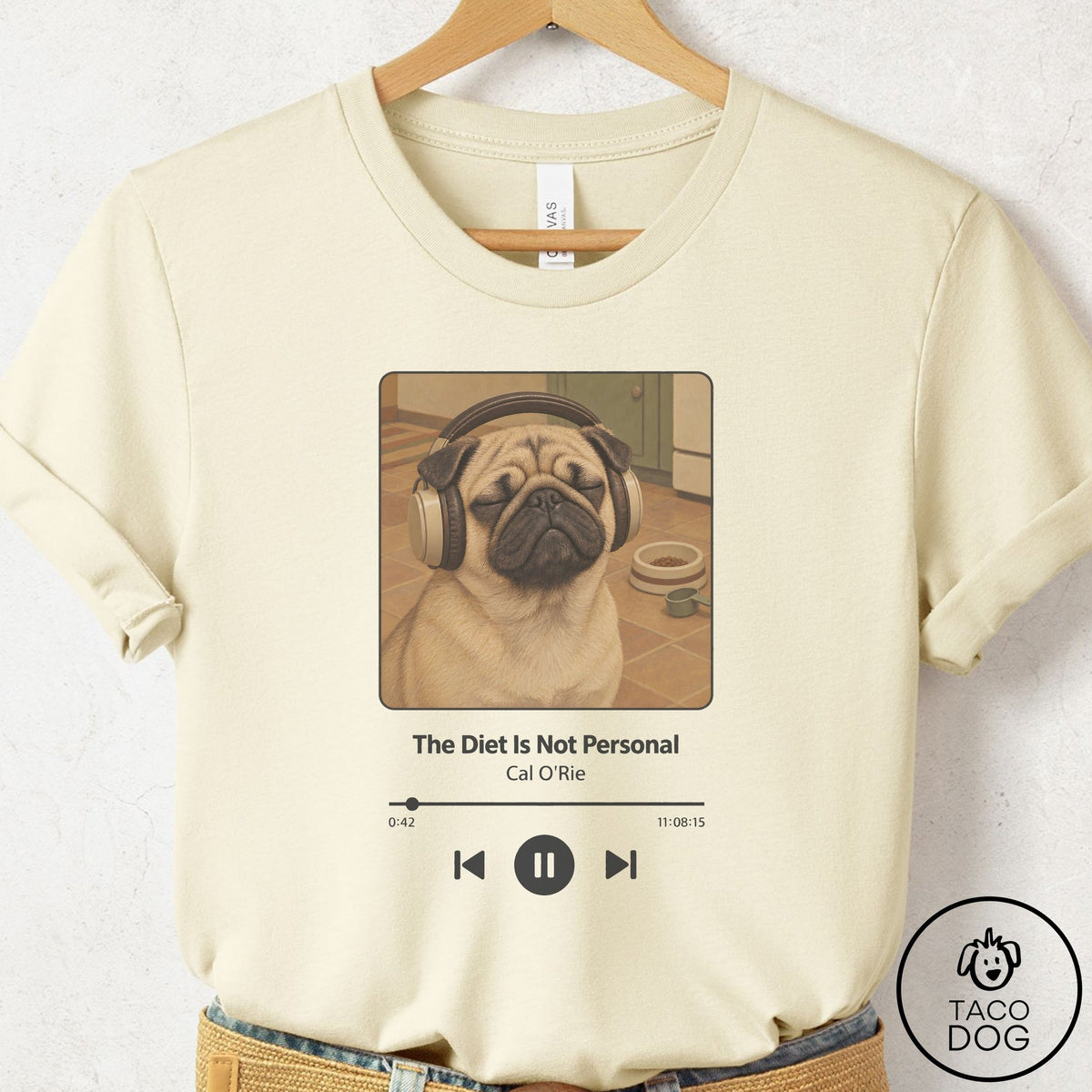 Pug Book on Tape T-Shirt Natural Taco-Dog
