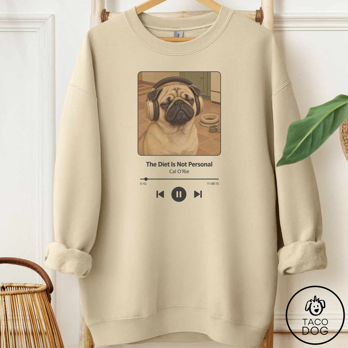 Pug Book on Tape Sweatshirt Sand Taco-Dog
