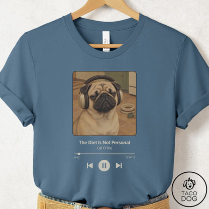 Pug Book on Tape T-Shirt Steel Blue Taco-Dog
