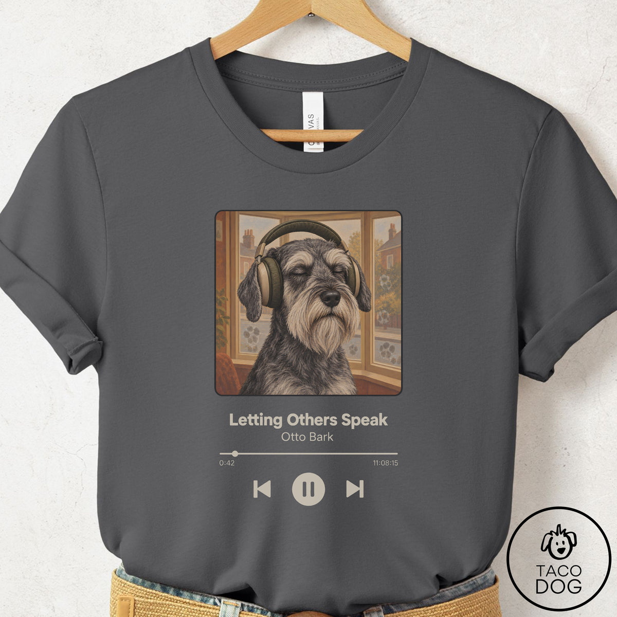 Schnauzer Book on Tape T-Shirt Asphalt Taco-Dog
