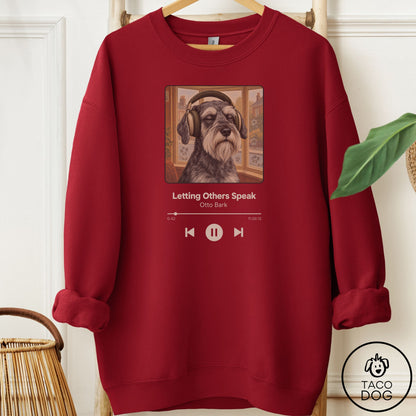 Schnauzer Book on Tape Sweatshirt Garnet Taco-Dog