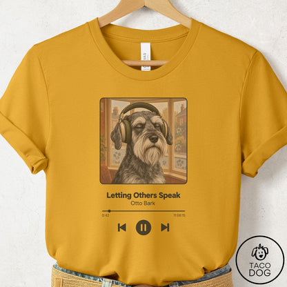 Schnauzer Book on Tape T-Shirt Mustard Taco-Dog