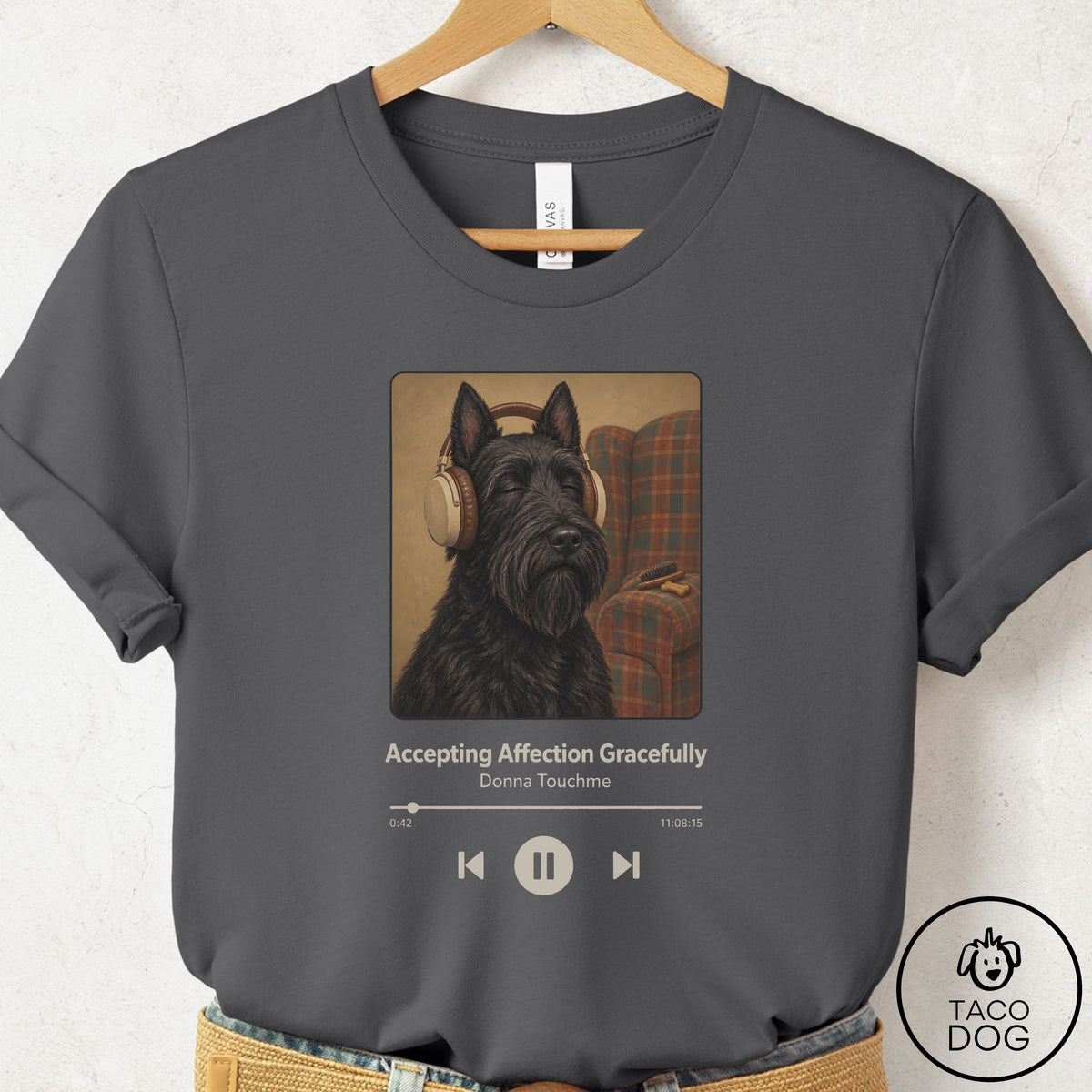 Scottie Book on Tape T-Shirt Asphalt Taco-Dog