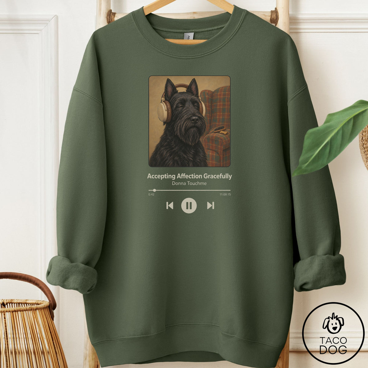 Scottie Book on Tape Sweatshirt Military Green Taco-Dog