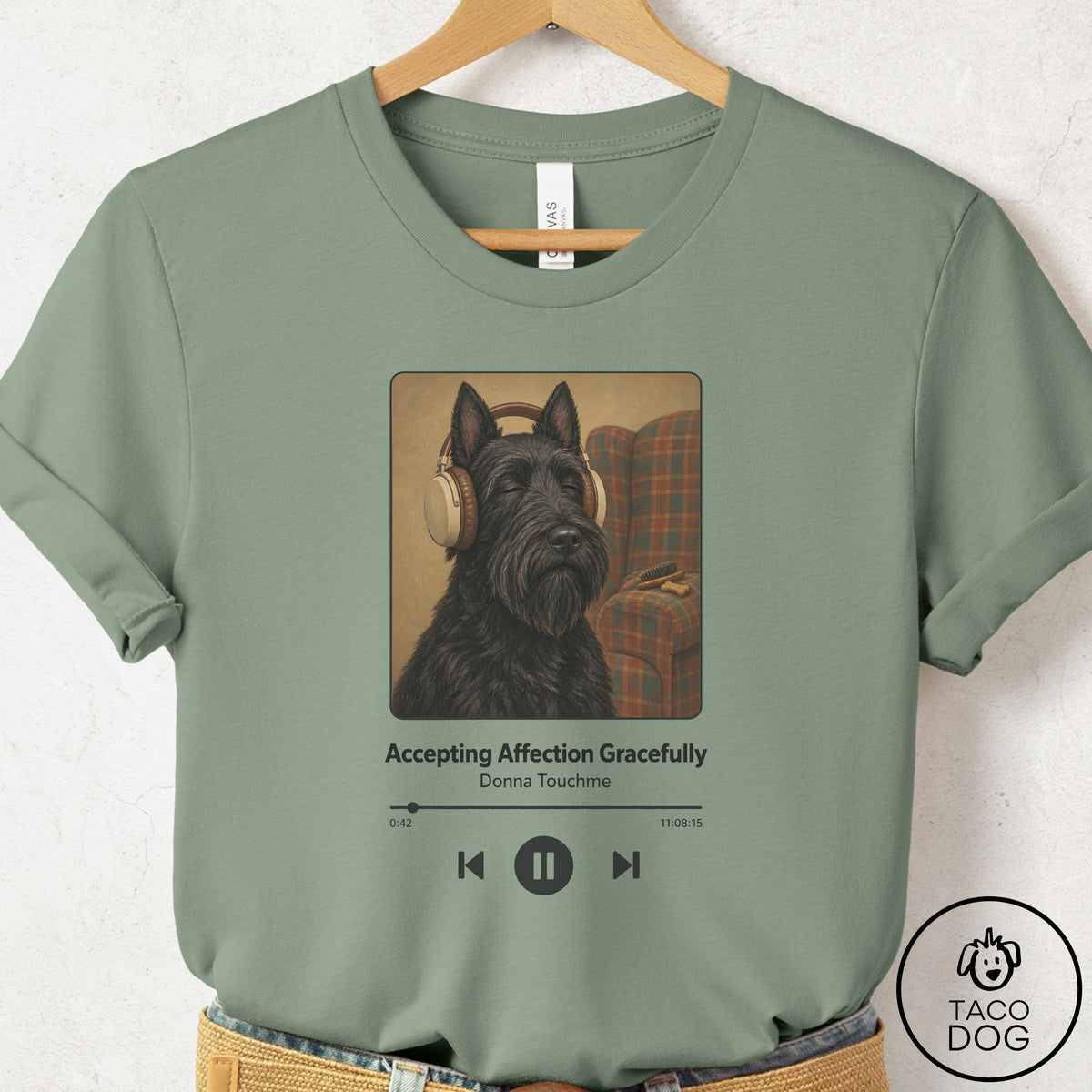 Scottie Book on Tape T-Shirt Sage Taco-Dog
